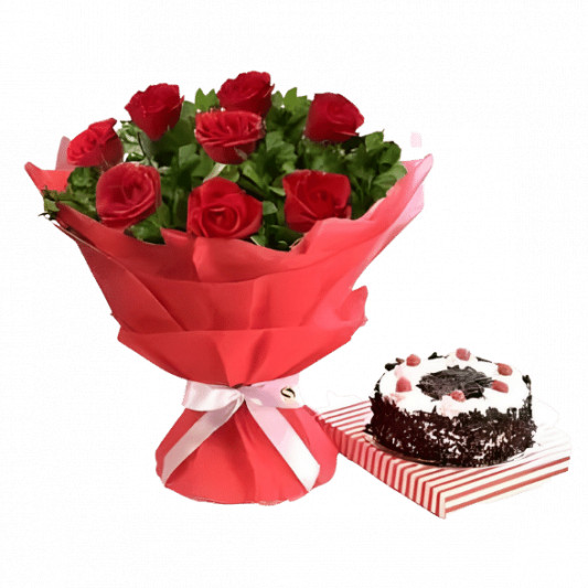 Rose N Black Forest Cake  online delivery in Noida, Delhi, NCR, Gurgaon