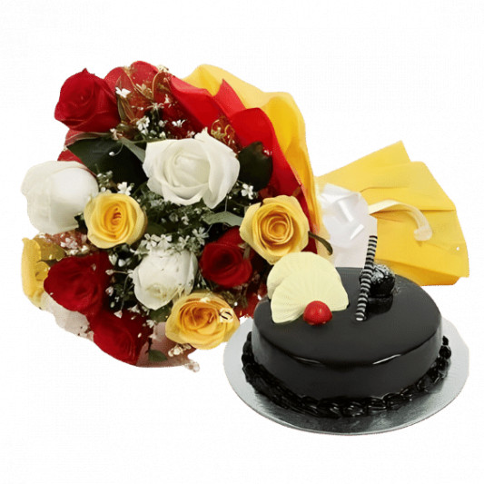 Chocolate Cake N Mix Rose Cake  online delivery in Noida, Delhi, NCR, Gurgaon