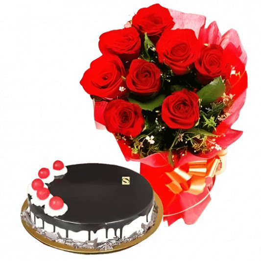 Chocolate Cake N Red Rose Cake  online delivery in Noida, Delhi, NCR, Gurgaon