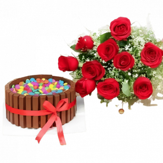 KitKat Cake and Red Roses Cake  online delivery in Noida, Delhi, NCR, Gurgaon