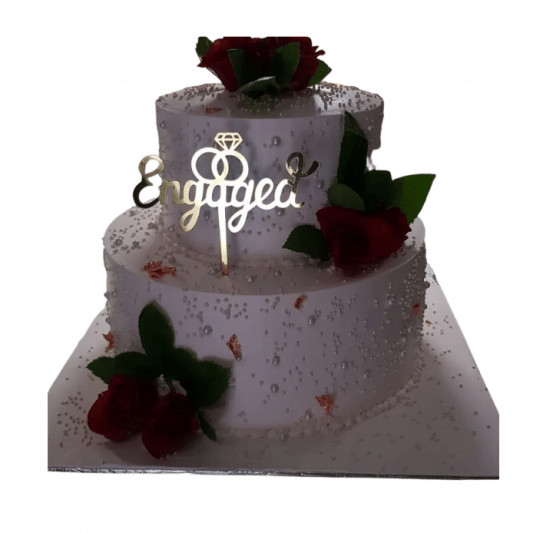 Just Engaged Cake with Flower online delivery in Noida, Delhi, NCR, Gurgaon