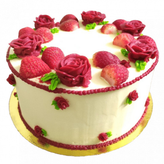 Vanilla Strawberry Cake with Roses online delivery in Noida, Delhi, NCR, Gurgaon