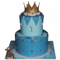 One Year Baby Boy Birthday Cake With Bear And Crown Topper online delivery in Noida, Delhi, NCR,
                    Gurgaon