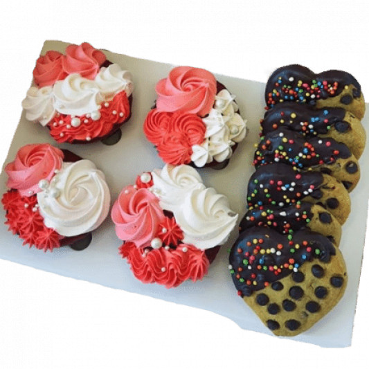 Cupcake and Chocolate Dipped Heart Cookies online delivery in Noida, Delhi, NCR, Gurgaon