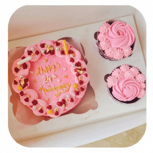 Bento Cake Combo with Cupcakes online delivery in Noida, Delhi, NCR, Gurgaon