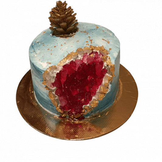 Red Geode Cake With Fresh Cream And Fresh Flowers Eggless  Ovenfresh