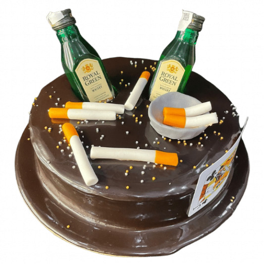 Liquor Bottle with  Cigarette Theme Cake online delivery in Noida, Delhi, NCR, Gurgaon