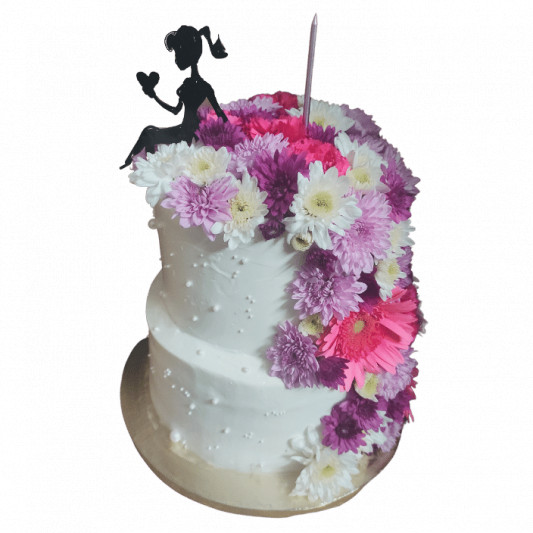 Two Tier Cake with Real Flower online delivery in Noida, Delhi, NCR, Gurgaon