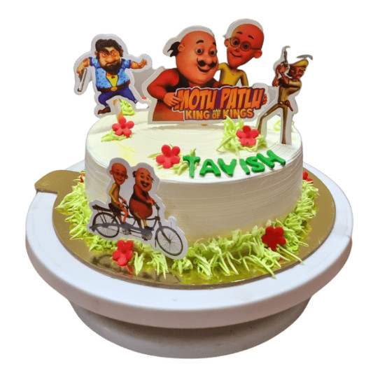 Moto Patlu Theme Cream Cake With Paper Toppers online delivery in Noida, Delhi, NCR, Gurgaon