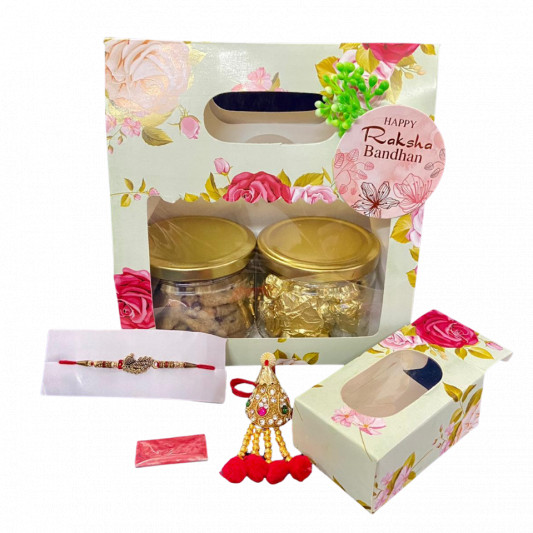 Bhaiya Bhabhi Rakhi Hamper | Floral Jar Gift Hamper online delivery in Noida, Delhi, NCR, Gurgaon