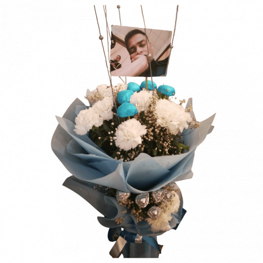 Flower Chocolates Bouquet with Photo online delivery in Noida, Delhi, NCR, Gurgaon
