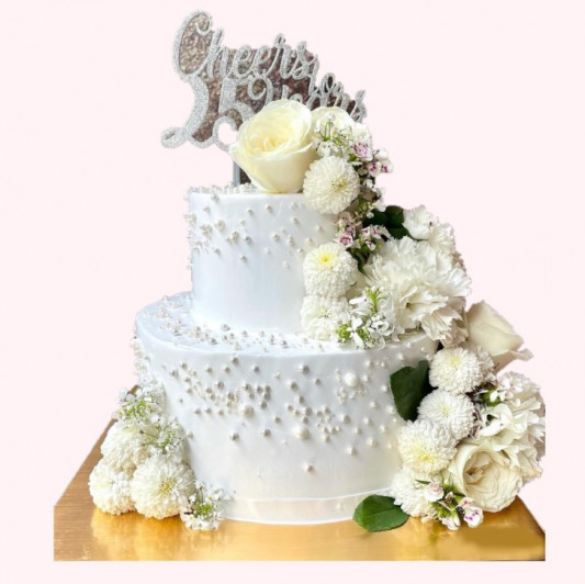 2 Tier Flowers decoration Cake online delivery in Noida, Delhi, NCR, Gurgaon