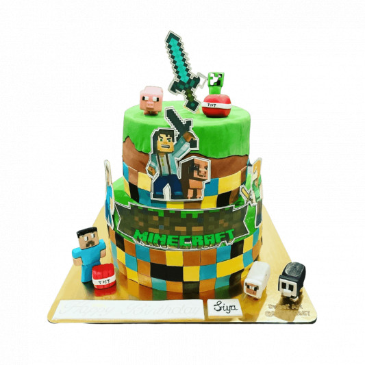 Minecraft Theme 2 Tier Cake | Bakehoney.Com